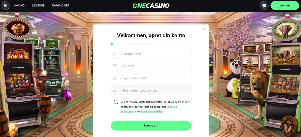 OneCasinos danske login- eller registreringsside med MitID-kontekst uden personlige oplysninger