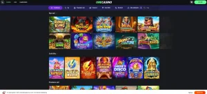 OneCasinos danske spilkatalog med udbyder- og kategorikontekst synlig