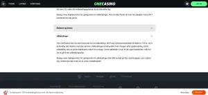 OneCasinos danske information om udbetaling og behandling af udbetalingsanmodninger